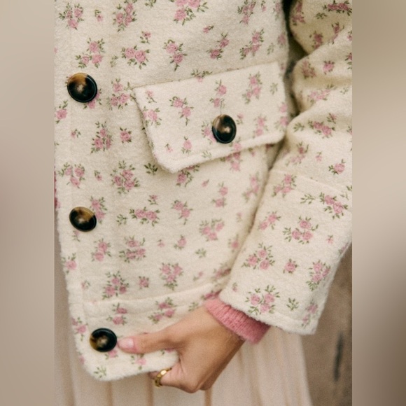 Sézane Leo wool blend coat little roses prairie NWT - Picture 2 of 11